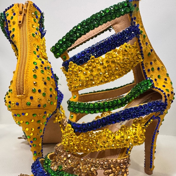 Vibrant Yellow Green & Blue Competition Heels– 5” Platform with Sparkling Stones - Picture 8 of 10